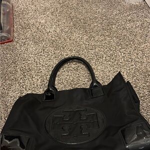 Tory Burch Black Nylon Tote with Patent Trim